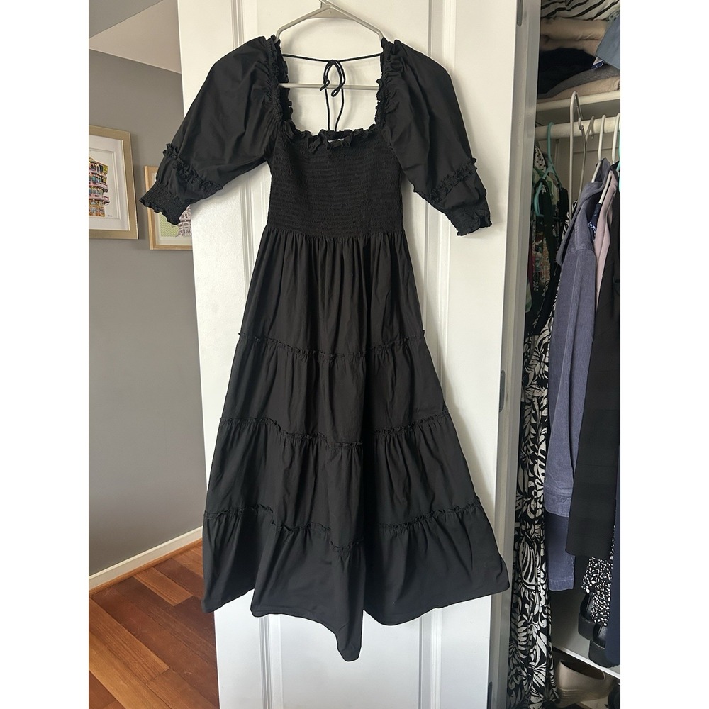 Hill House Home Nesli Nap Dress in Black Swiss Dot Size XXS Cotton